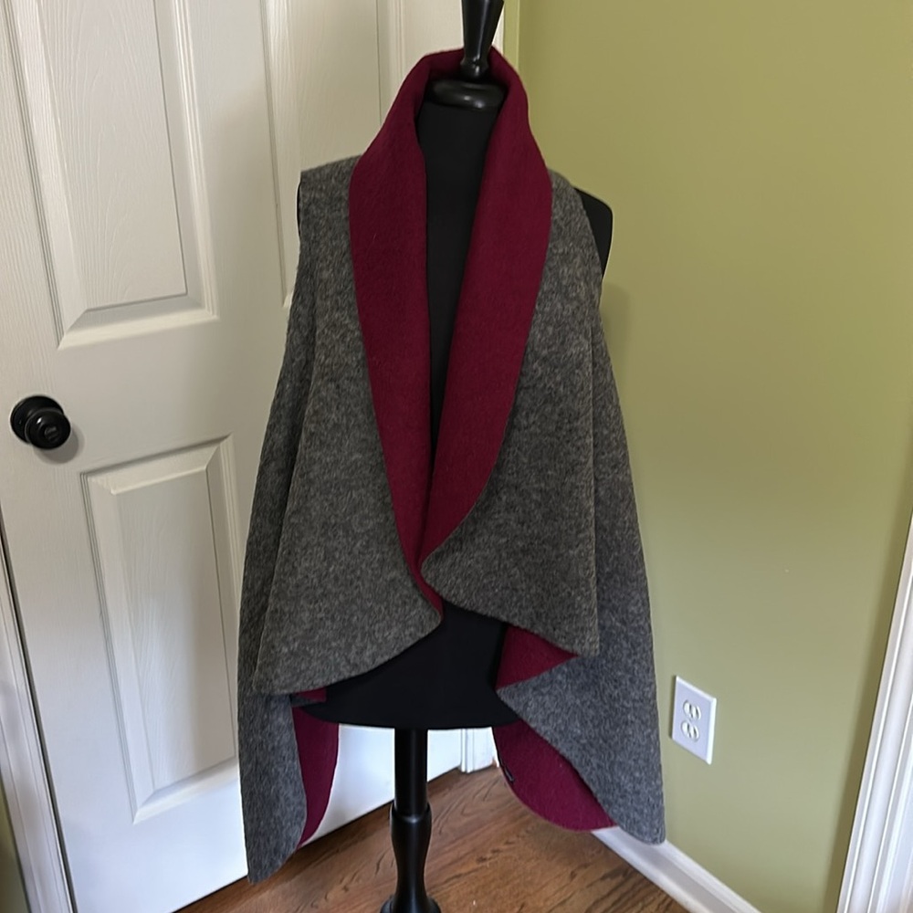 Arctic Queen Chic Two-Tone Gray and Burgundy sleeveless long vest